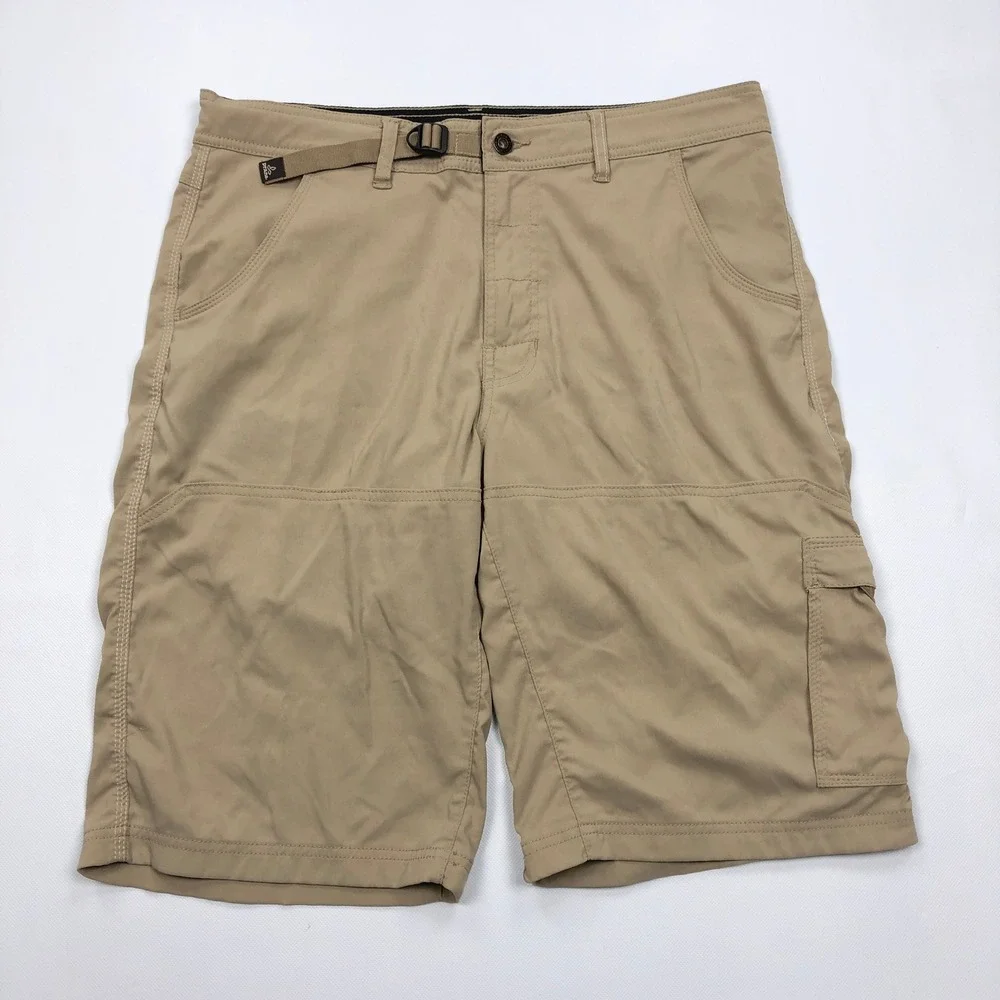 Prana Zion Cargo Shorts Mens Large Tan Khaki Hiking Climbing Outdoor Belted